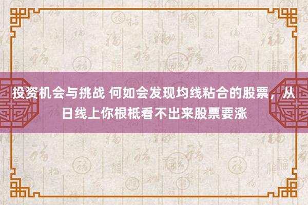 投资机会与挑战 何如会发现均线粘合的股票，从日线上你根柢看不出来股票要涨