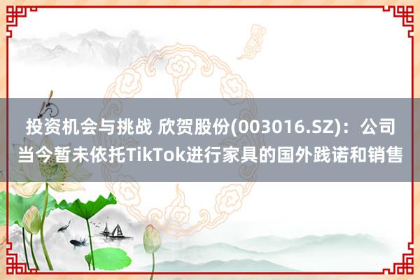 投资机会与挑战 欣贺股份(003016.SZ)：公司当今暂未依托TikTok进行家具的国外践诺和销售