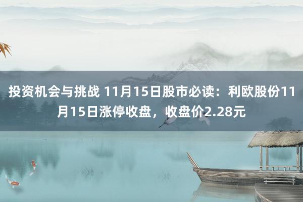 投资机会与挑战 11月15日股市必读：利欧股份11月15日涨停收盘，收盘价2.28元