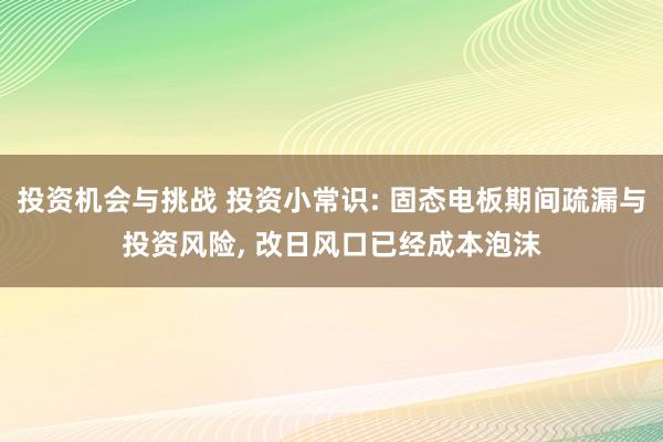 投资机会与挑战 投资小常识: 固态电板期间疏漏与投资风险, 改日风口已经成本泡沫