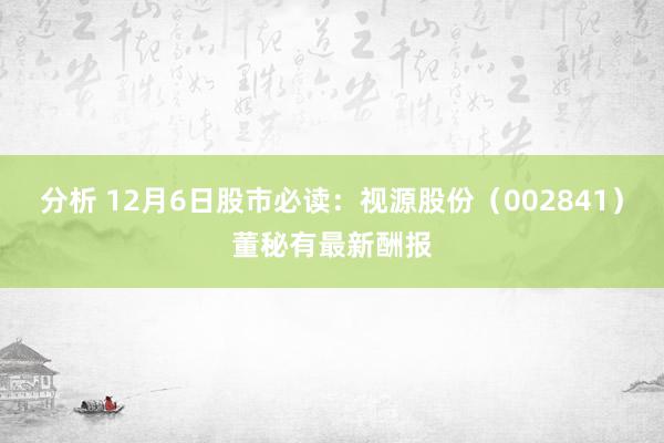 分析 12月6日股市必读：视源股份（002841）董秘有最新酬报