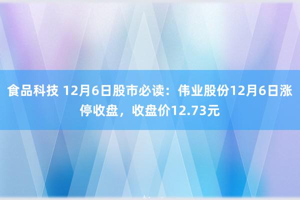 食品科技 12月6日股市必读：伟业股份12月6日涨停收盘，收盘价12.73元