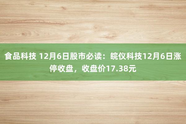 食品科技 12月6日股市必读：皖仪科技12月6日涨停收盘，收盘价17.38元