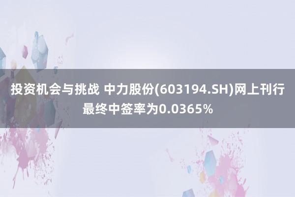 投资机会与挑战 中力股份(603194.SH)网上刊行最终中签率为0.0365%