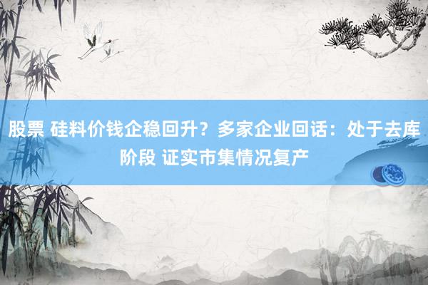 股票 硅料价钱企稳回升？多家企业回话：处于去库阶段 证实市集情况复产