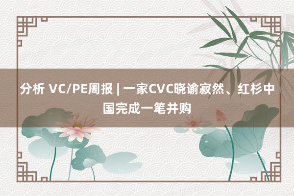 分析 VC/PE周报 | 一家CVC晓谕寂然、红杉中国完成一笔并购