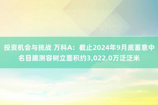 投资机会与挑战 万科A：截止2024年9月底蓄意中名目臆测容树立面积约3,022.0万泛泛米