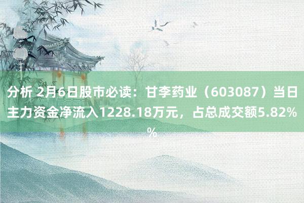 分析 2月6日股市必读：甘李药业（603087）当日主力资金净流入1228.18万元，占总成交额5.82%