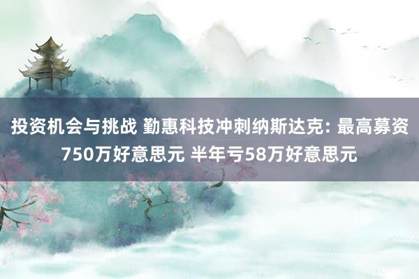 投资机会与挑战 勤惠科技冲刺纳斯达克: 最高募资750万好意思元 半年亏58万好意思元