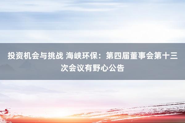 投资机会与挑战 海峡环保：第四届董事会第十三次会议有野心公告