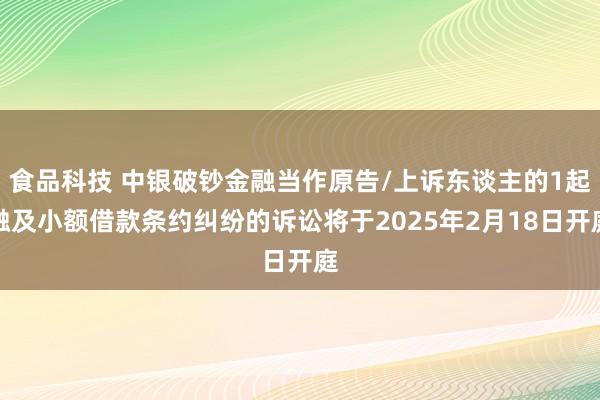 食品科技 中银破钞金融当作原告/上诉东谈主的1起触及小额借款条约纠纷的诉讼将于2025年2月18日开庭