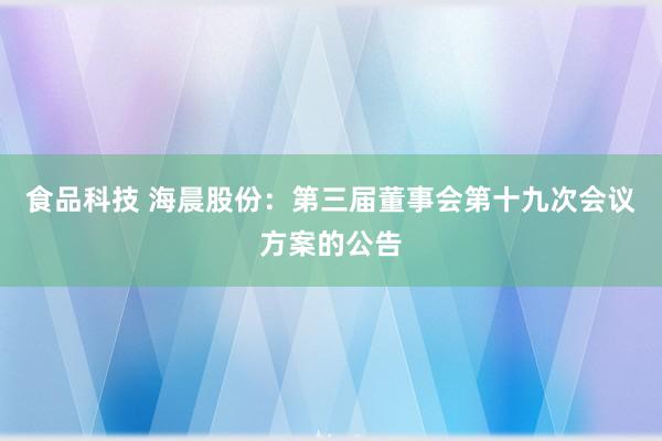 食品科技 海晨股份：第三届董事会第十九次会议方案的公告