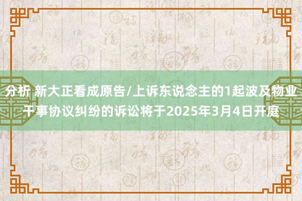 分析 新大正看成原告/上诉东说念主的1起波及物业干事协议纠纷的诉讼将于2025年3月4日开庭