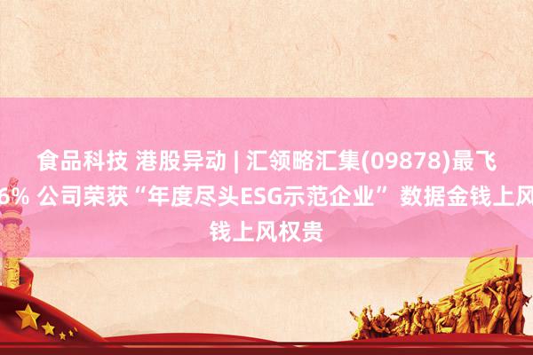 食品科技 港股异动 | 汇领略汇集(09878)最飞扬超6% 公司荣获“年度尽头ESG示范企业” 数据金钱上风权贵