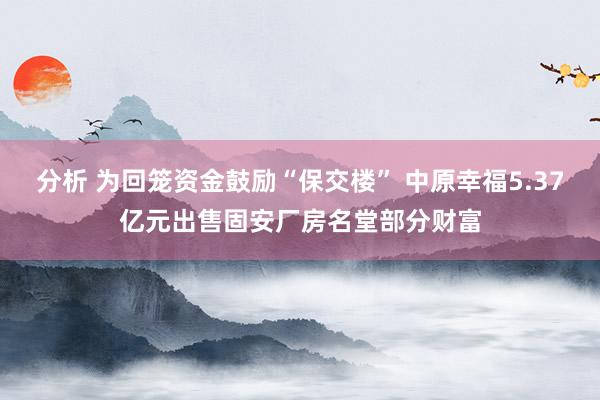 分析 为回笼资金鼓励“保交楼” 中原幸福5.37亿元出售固安厂房名堂部分财富