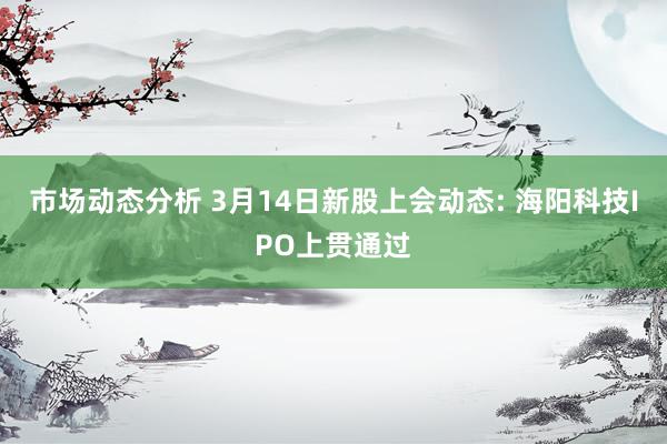 市场动态分析 3月14日新股上会动态: 海阳科技IPO上贯通过